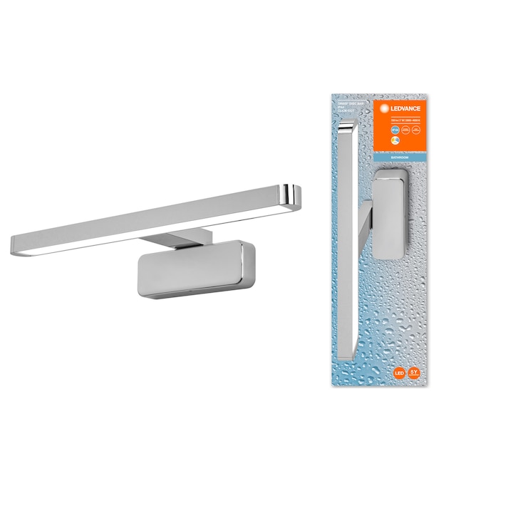 LED лампа за огледало за баня Ledvance Orbis Disc Bar, 7W, 380 лумена, Регулируема температура на светлината, IP44, 40 см, Хром