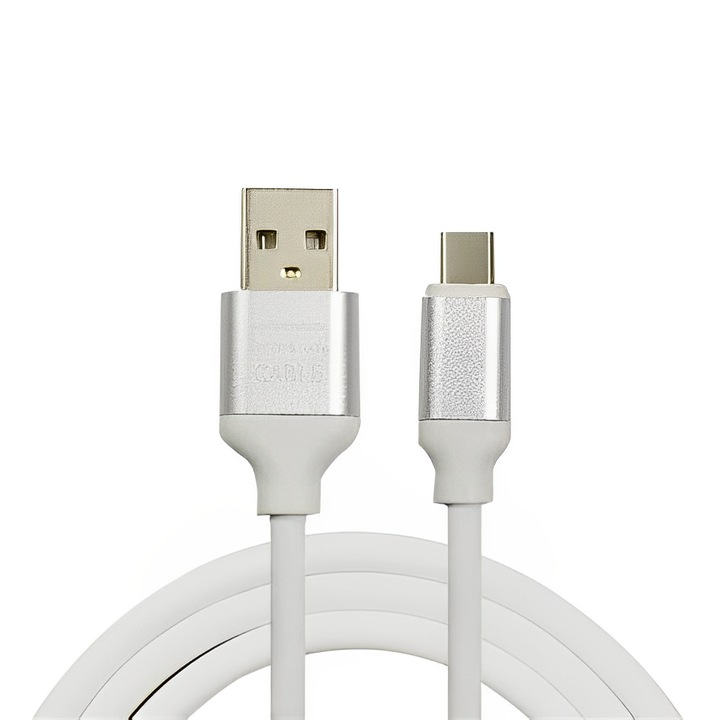 Adat- és töltőkábel, 2m hosszú, USB-A - TYPE-C, fehér