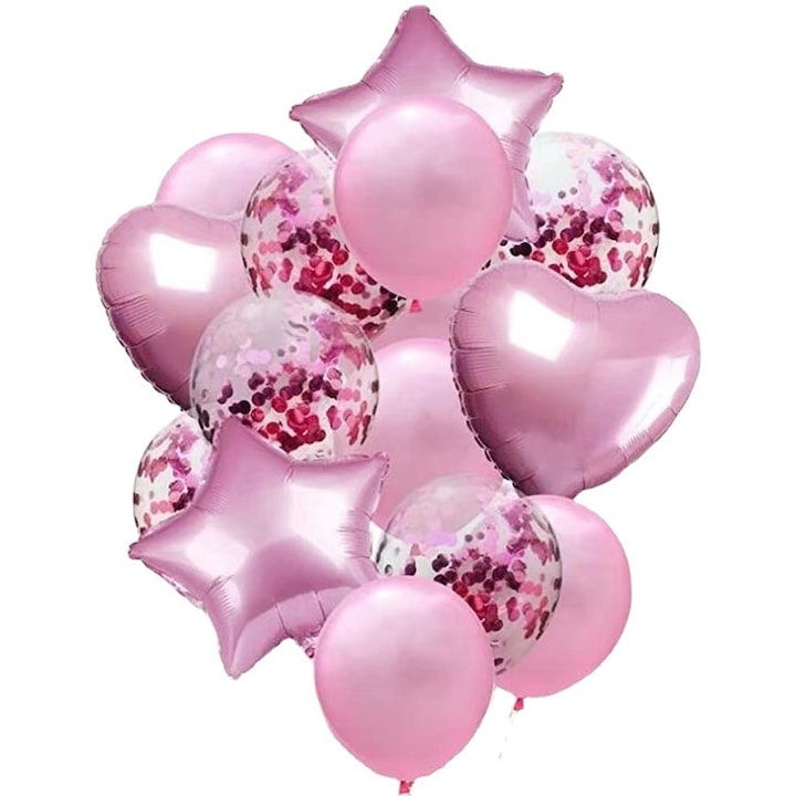 Комплект от 15 балона, алуминий, розов
