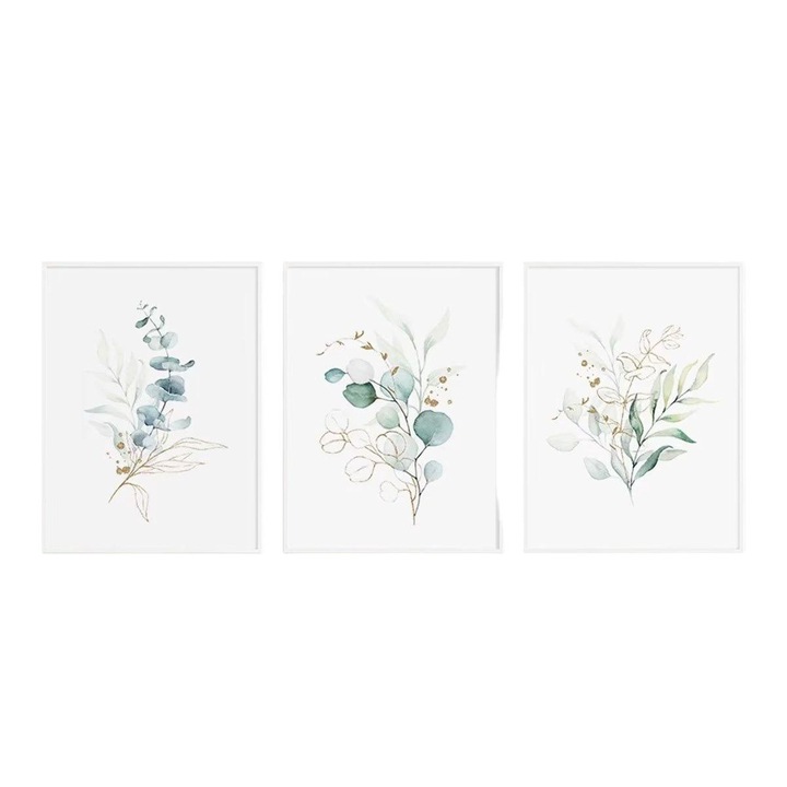 Set 3 tablouri cu flori, Sunmostar, 30x40cm, Fara rama, Multicolor