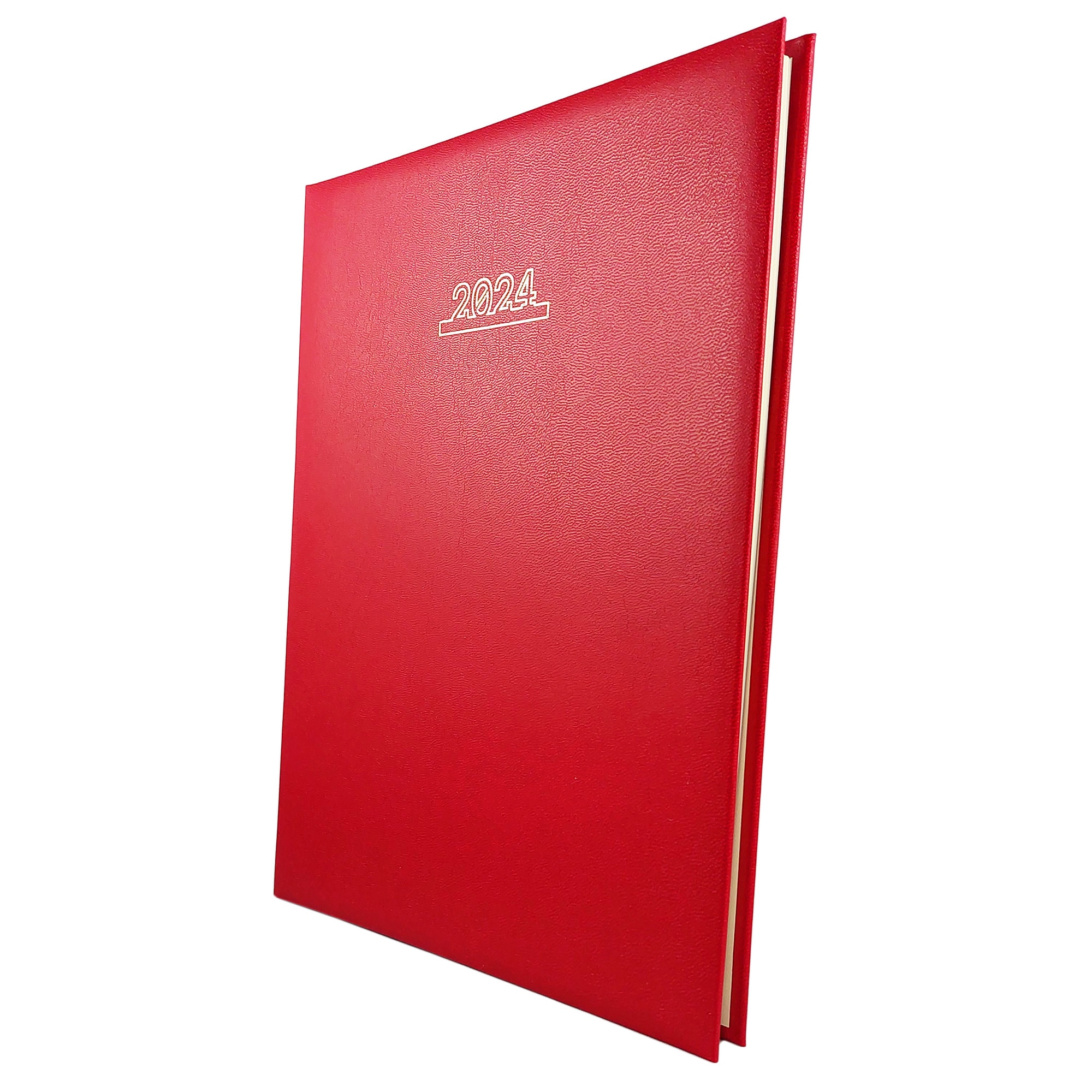 Agenda datata 2024, format A4, pentru programari, cu 152 pagini, cu coperta  buretata rosie, legare cu spira
