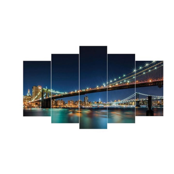 Tablou canvas panou decorativ podul brooklyn, dimensiune 100x60cm, format din 5 bucati