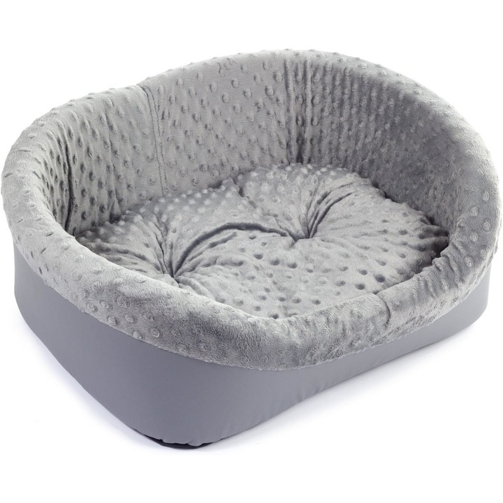 Pat pentru caini si pisici, XL 80 x 65 x 24 cm, gri, imitatie de piele, material de plus