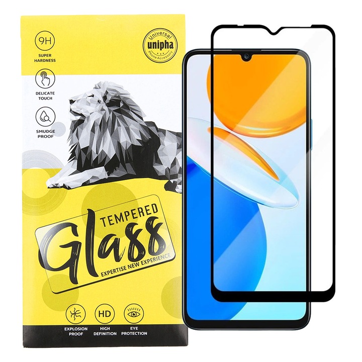 Honor X6 / X8 5G / Honor 70 Lite 5G kompatibilis üvegfólia, előlapi, 9D, edzett, hajlított, fekete kerettel
