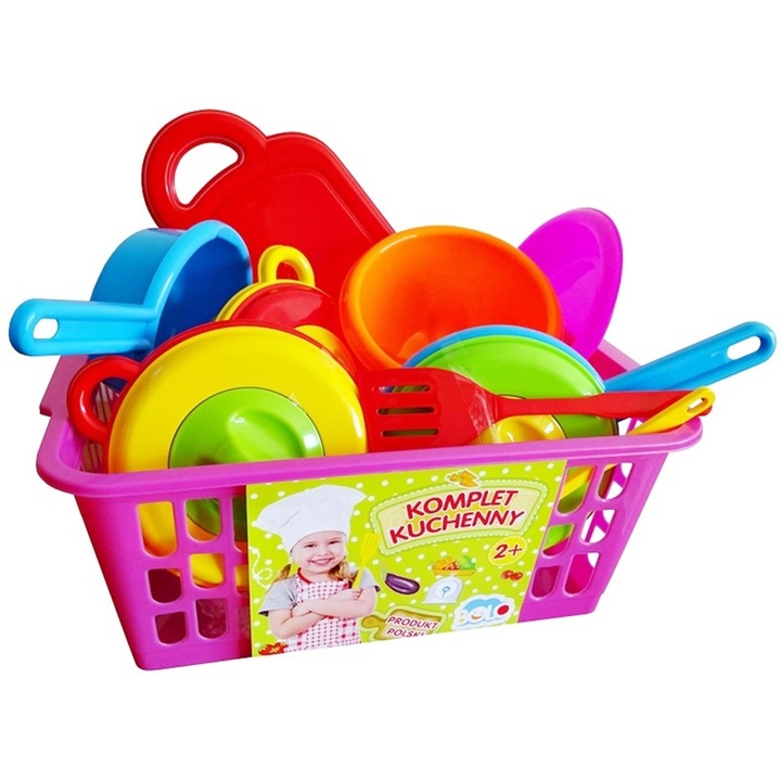 Set de gatit pentru copii cu oale si ustensile de bucatarie, Roz