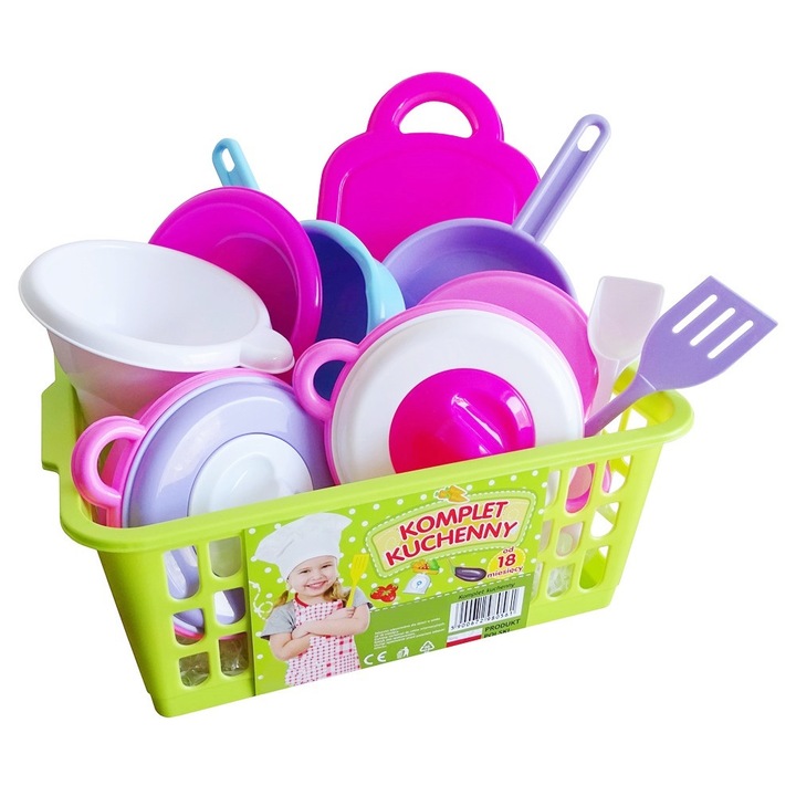 Set de gatit pentru copii cu oale si ustensile de bucatarie, Verde - Pastel