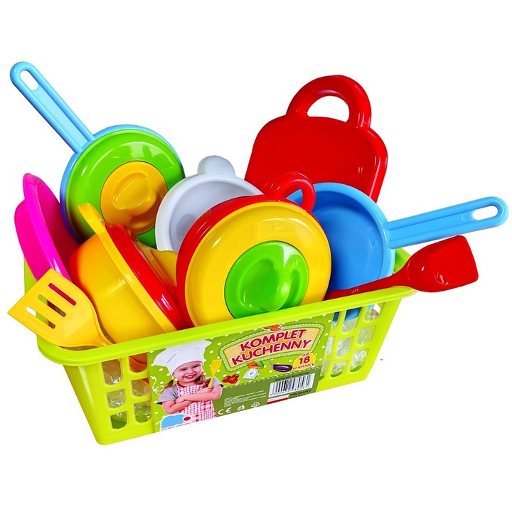 Set de gatit pentru copii cu oale si ustensile de bucatarie, Verde