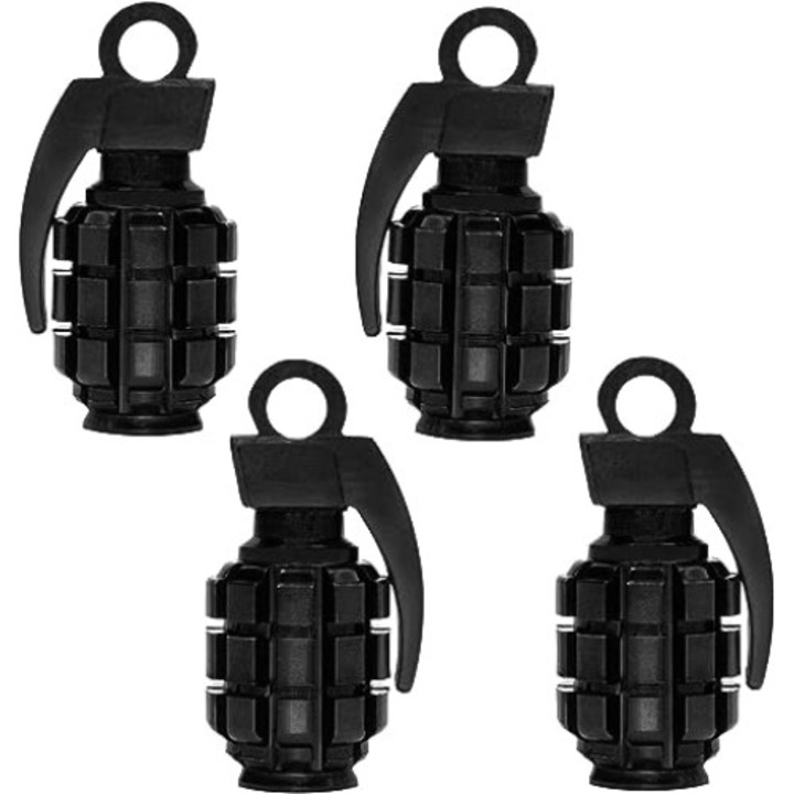 Set 4 capace negre pentru valva roata cu design de grenada