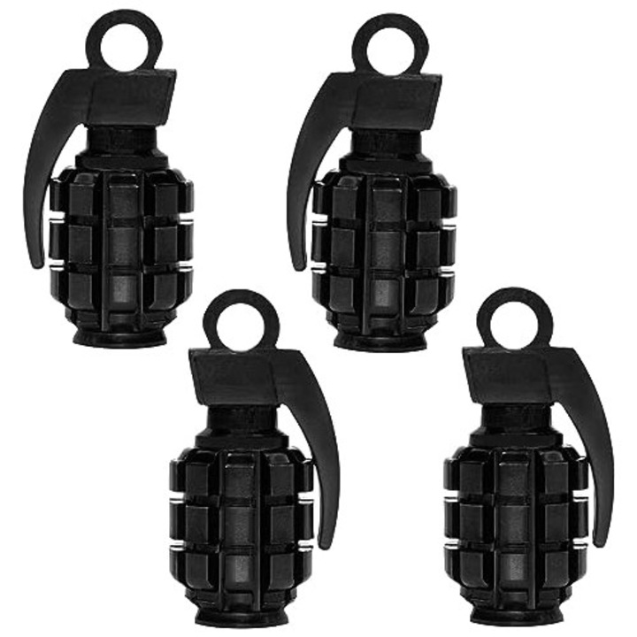 Set 4 capace negre pentru valva roata cu design de grenada