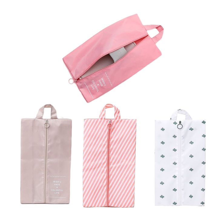Set de 4 Punga pentru depozitarea pantofilor, POMAMZ, din fibra de poliester, rezistent la praf si umiditate,36*21CM, pentru calatorii, garderoba, culoare deschisa