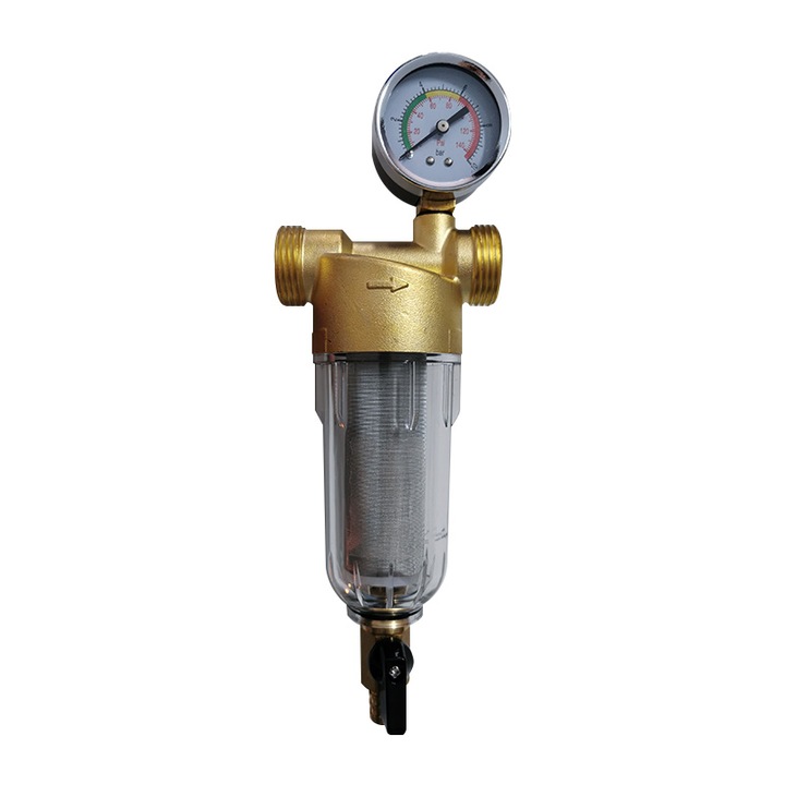 Filtru autocuratare din alama cu sita inox filet 1 tol semiolandez si manometru