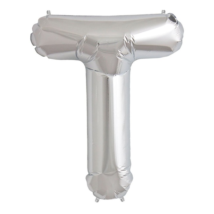 Балон от фолио буква Т, сребърен, 40x25-35см