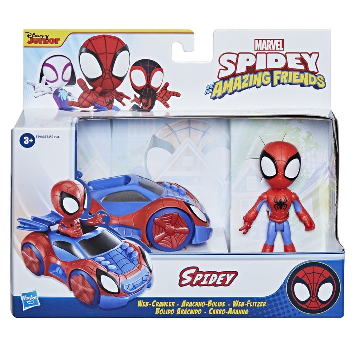 Комплект превозно средство и фигурки Marvel Spidey and his Amazing Friends - Spidey Web Crawler