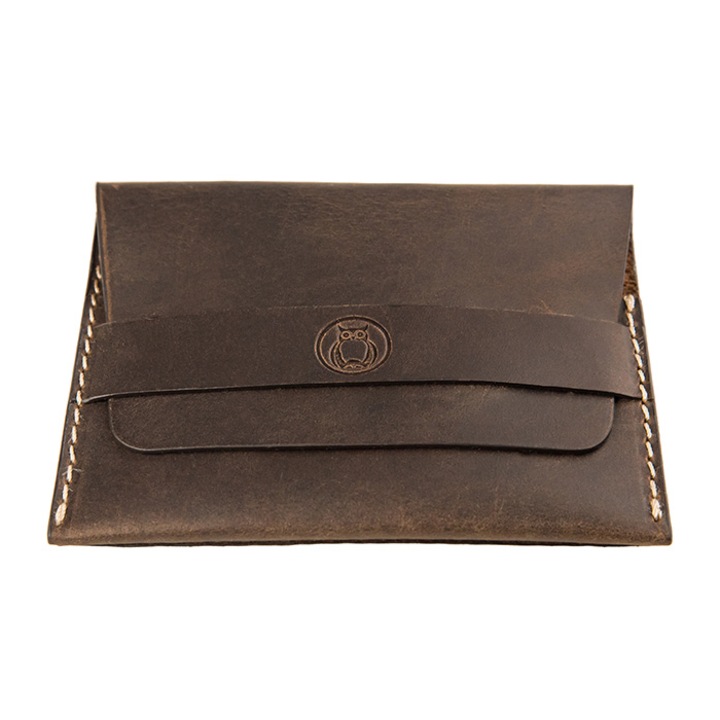Portofel minimalist, piele naturala, maro, Unika