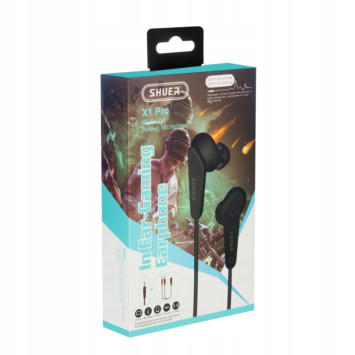 Casti cu fir Shuer X1 Pro, in-ear, negru, 150cm, cu adaptor Jack