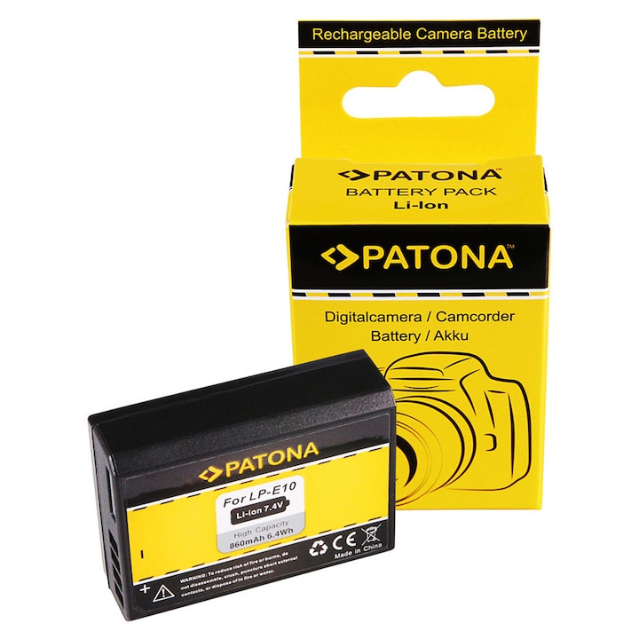Acumulator Patona LP-E10, 860mAh, pentru Canon EOS 1100D, EOS 1200D, 1300D, 2000D, 4000D