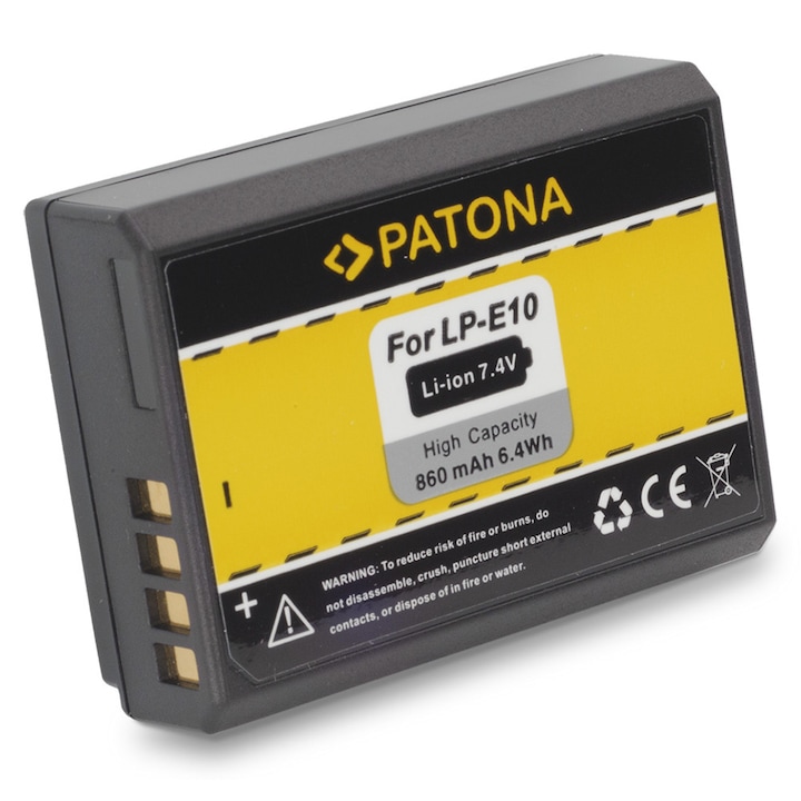 Acumulator Patona LP-E10, 860mAh, pentru Canon EOS 1100D, EOS 1200D, 1300D, 2000D, 4000D