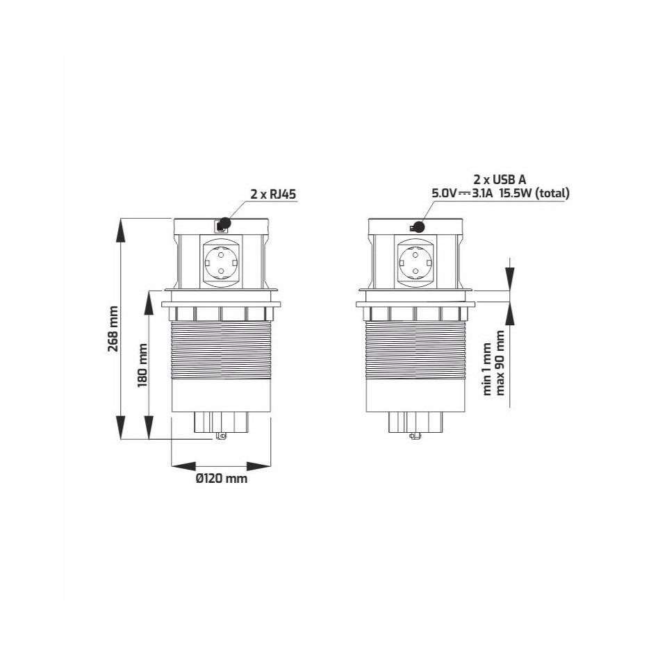 Контакт за вграждане pop-up Multi Box, 4 гнезда Schuko, 1 USB порт за ...
