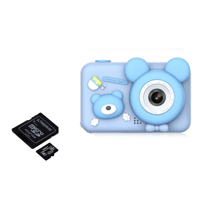 Цифров фотоапарат за деца, THD D32, резолюция на снимката 8 мегапиксела, microSD карта 32GB, видео 720p, син