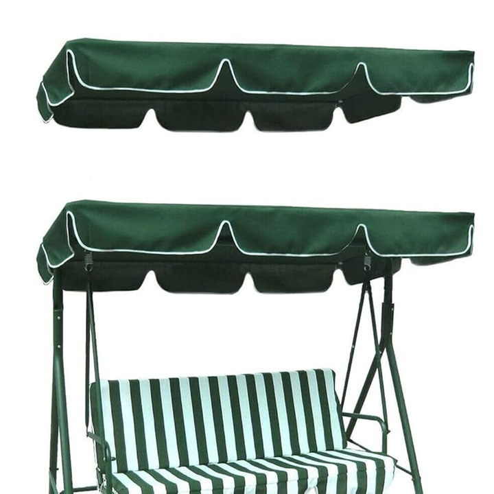 Baldachin de schimb universal pentru leagan de gradina cu 3 locuri, BOMSTOM, Poliester, Impermeabila, Anti-UV, Verde, 195x125x15 cm