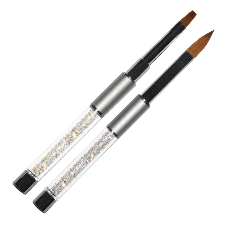 Set 2 pensule de modelat cu gel si acril, Bass Cosmetics, Peri sintetici, Forma plata, Marime 5, Argintiu