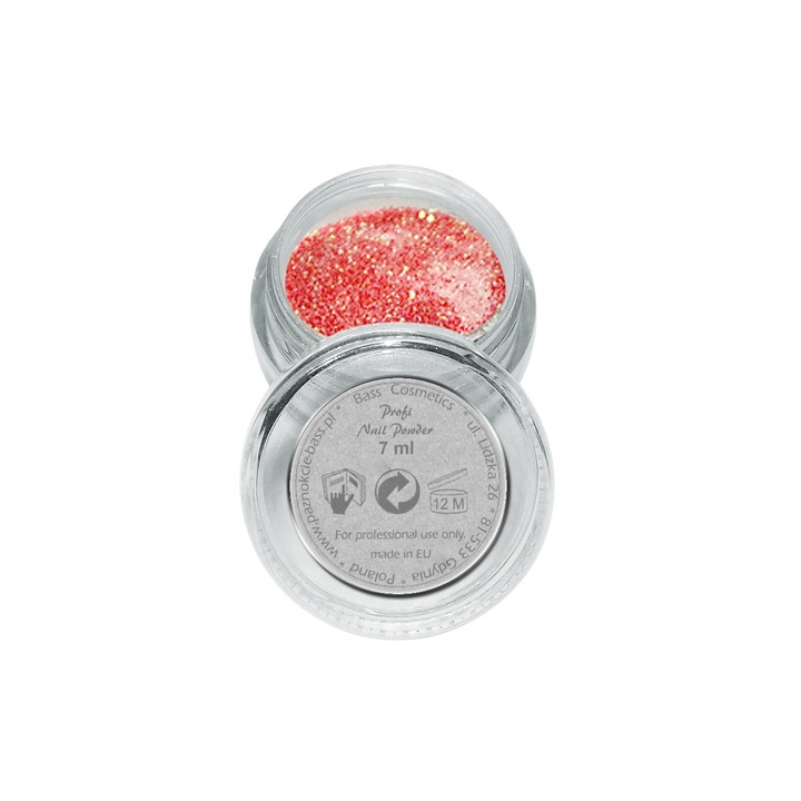 Pudra acrilica cu sclipici, Bass Cosmetics, Roz, 7 ml