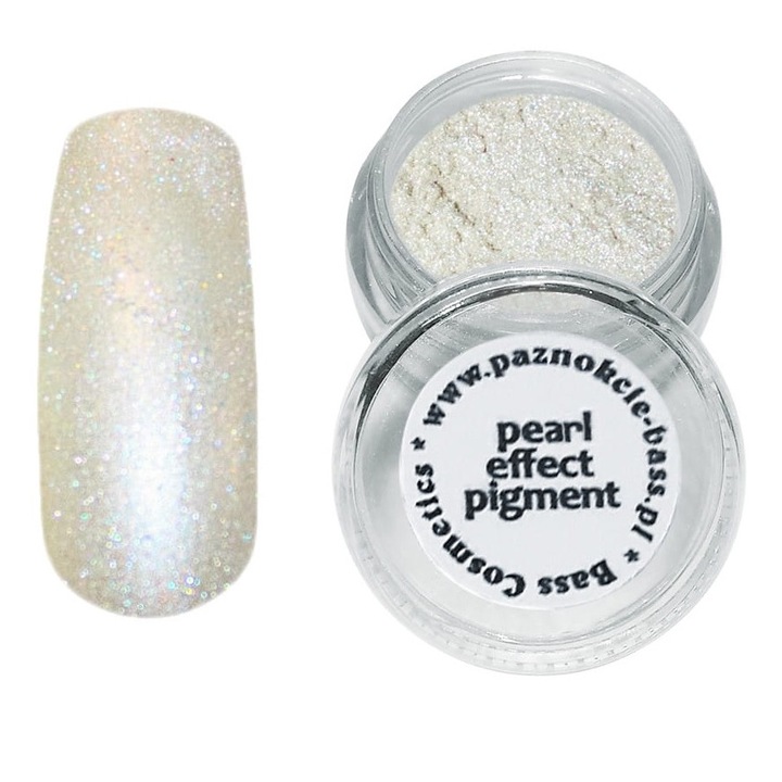 Pigment cu efect perlat pentru unghii, Bass Cosmetics, argintiu, 7 ml