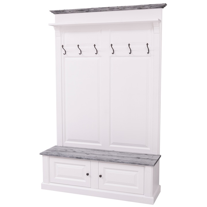 Szel-Mob nagy fogas 2 ajtóval, szürke munkalap P072, fehér bútortest P004, duplaszínű, 100% tömör fa