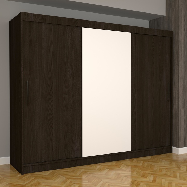 Dressing Fifi Eco HD 250 cm x 200 cm x 61 cm, fara oglinda, wenge cu usi glisante wenge alb