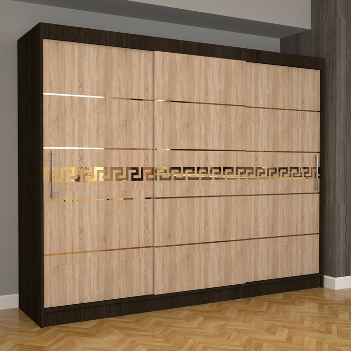 Dressing Luna Gold 250 cm x 200 cm x 61 cm, fara oglinda, wenge cu usi glisante sonoma