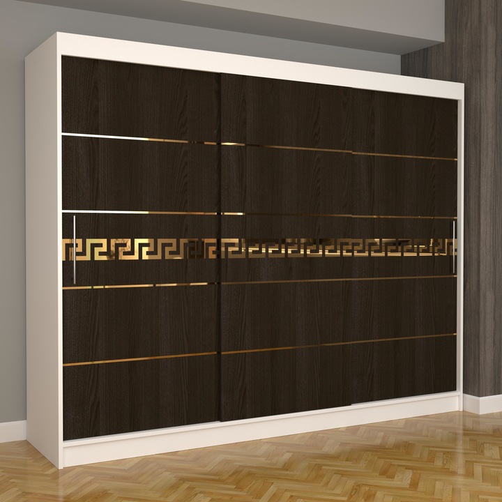 Dressing Luna Gold 250 cm x 200 cm x 61 cm, fara oglinda, alb cu usi glisante wenge