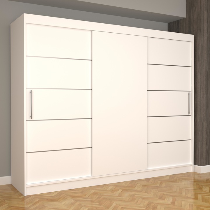 Dressing Luna Plus 250 cm x 200 cm x 61 cm, fara oglinda, alb cu usi glisante albe