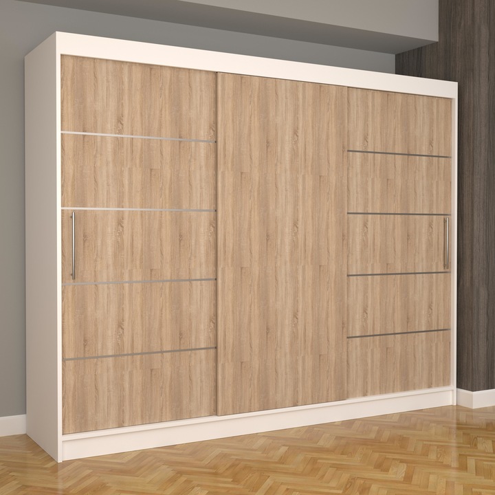 Dressing Luna Plus 250 cm x 200 cm x 61 cm, fara oglinda, alb cu usi glisante sonoma