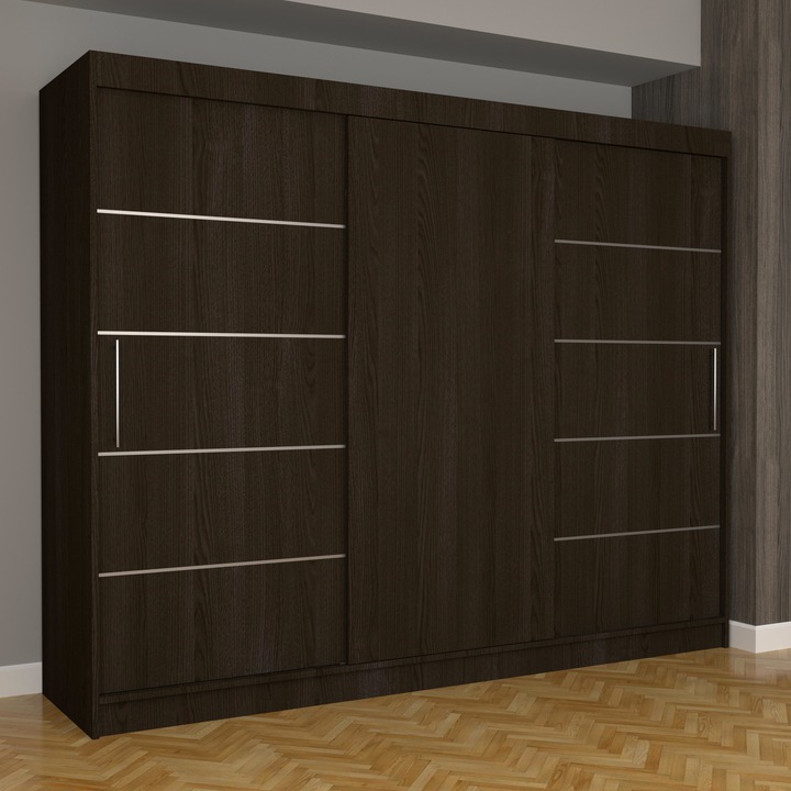 Dressing Luna Plus 250 cm x 200 cm x 61 cm, fara oglinda, wenge cu usi glisante wenge