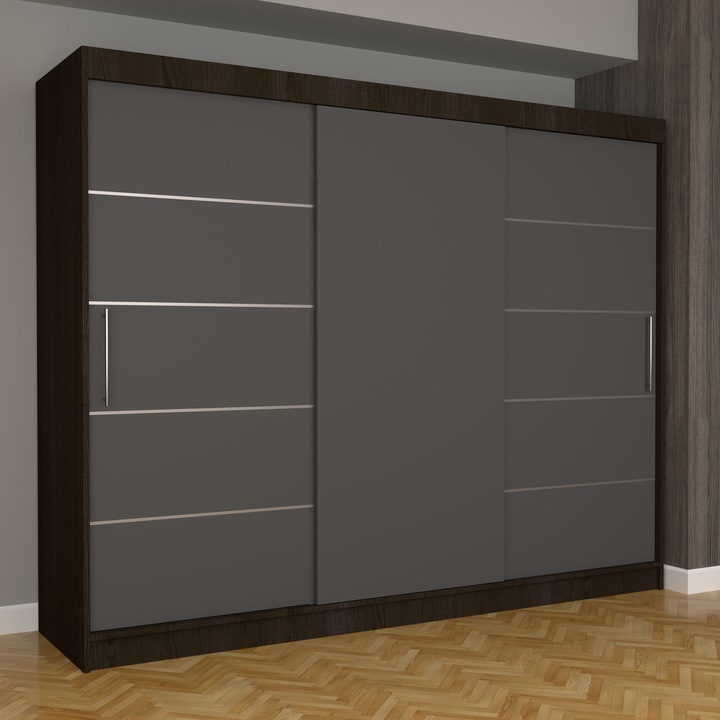 Dressing Luna Plus 250 cm x 200 cm x 61 cm, fara oglinda, wenge cu usi glisante gri