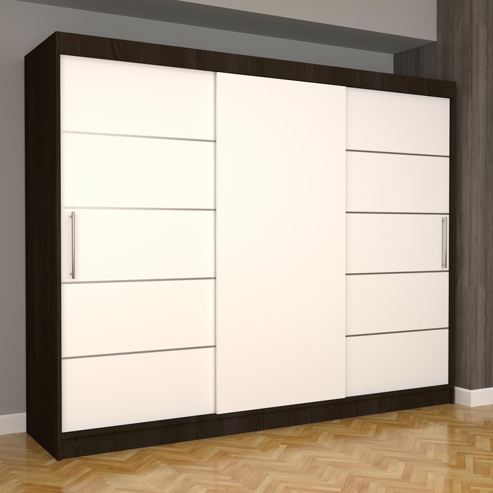 Dressing Luna Plus 250 cm x 200 cm x 61 cm, fara oglinda, wenge cu usi glisante albe