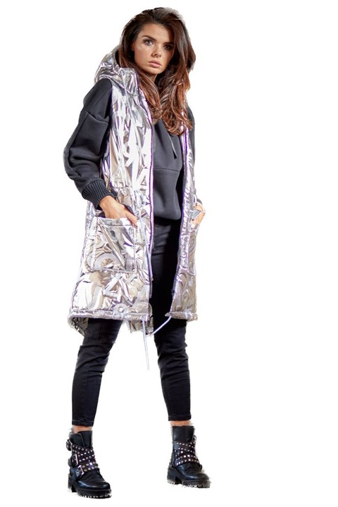 Дамски елек, Awama, Полиестер, Сребрист, L-XL INTL