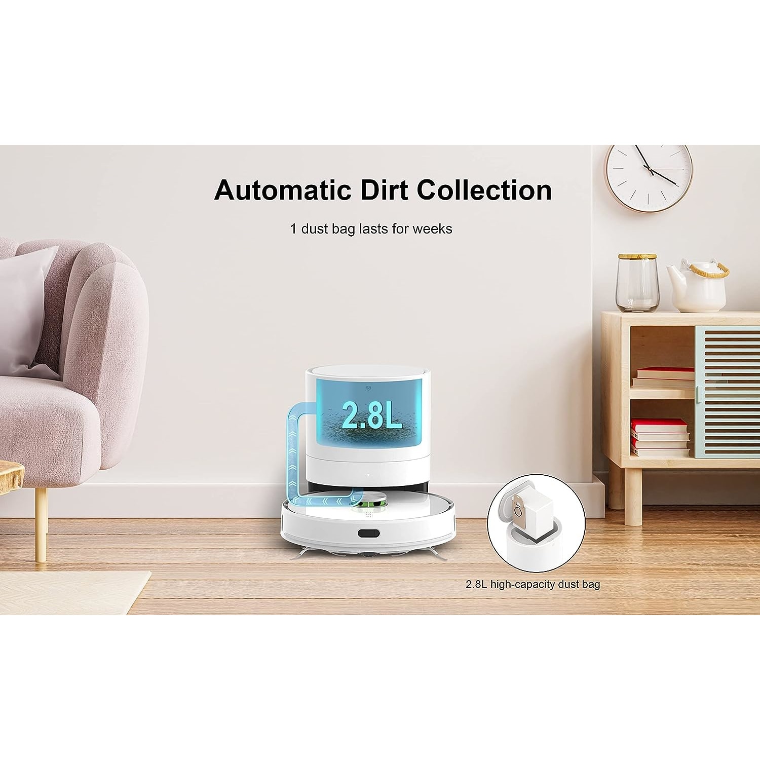 Aspirator robot, Marstak T9, statie de curatare, curatare uscata si umeda, control APP, asistenta Alexa si Google Assistant, Alb