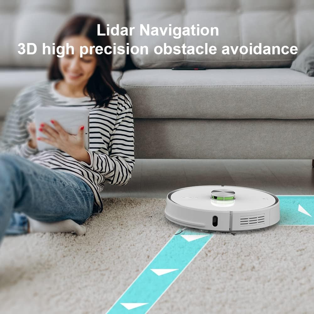 Aspirator robot, Marstak T9, statie de curatare, curatare uscata si umeda, control APP, asistenta Alexa si Google Assistant, Alb