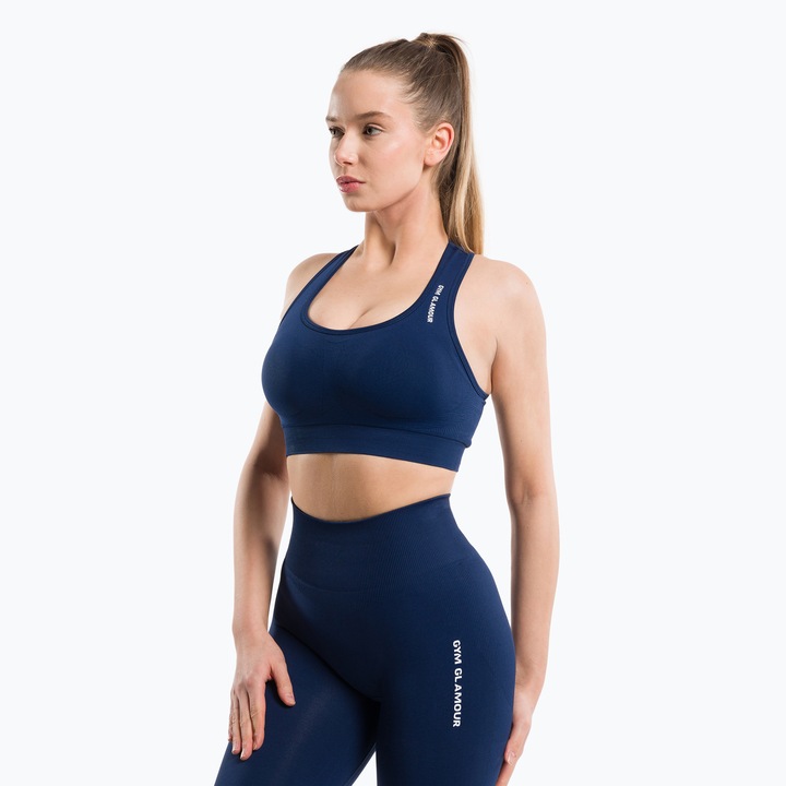 Bustiera sport dama, Gym Glamour, Poliamida, Albastru, XS INTL