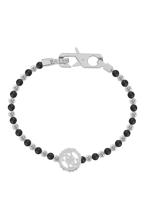 Guess, Bratara din otel inoxidabil cu margele, Negru, Argintiu, 19 CM