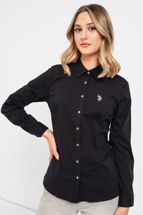 U.S. Polo Assn., Camasa cu maneci lungi si nasturi Crisy, Negru, XS