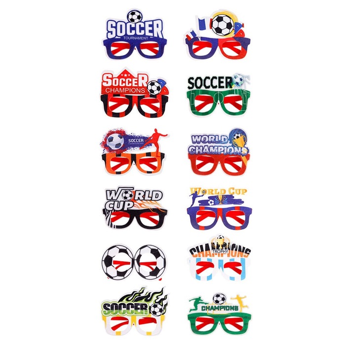 Set 12 ochelari Cupa Mondiala de fotbal, Sunmostar, Hartie, Multicolor