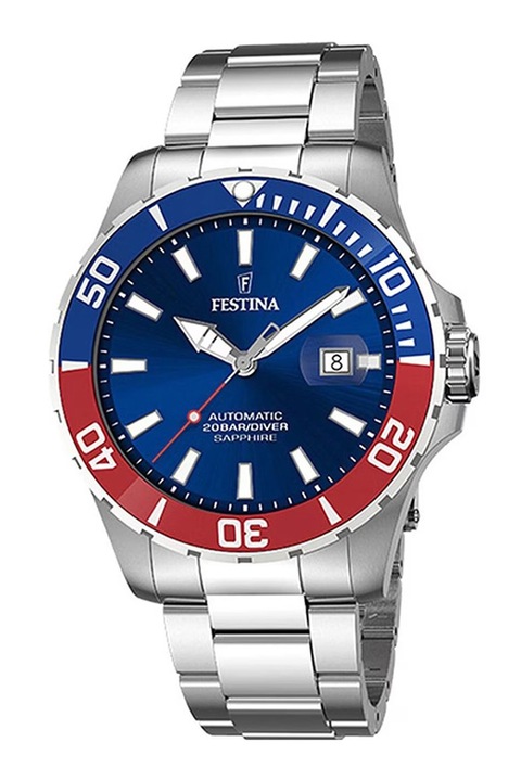 Festina, Автоматичен часовник от неръждаема стомана, Син, Сребрист, Червен