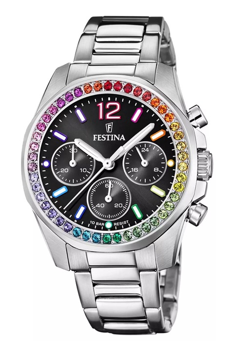 Festina, Ceas din otel inoxidabil decorat cu zirconia, Argintiu