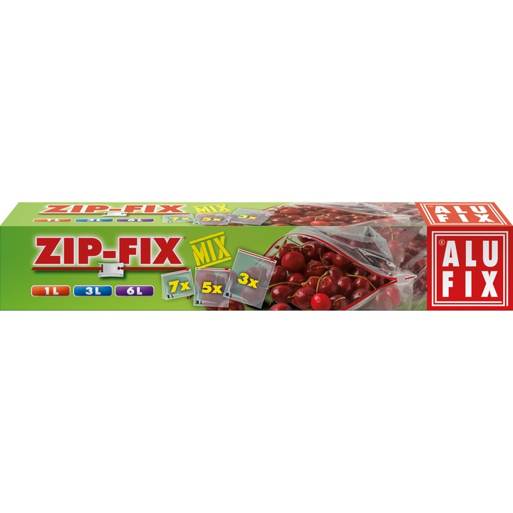 Pungi alimentare cu fermoar 15buc/set Mix 1L/3L/6L ALUFIX ZIP-FIX