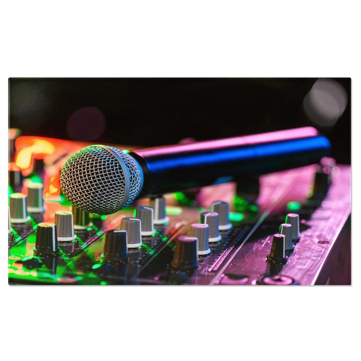 Tablou Canvas: Sarbatoarea Muzicii Nocturne cu Microfon si Lumini - nightlife, muzica, eveniment, scena 120x80CM
