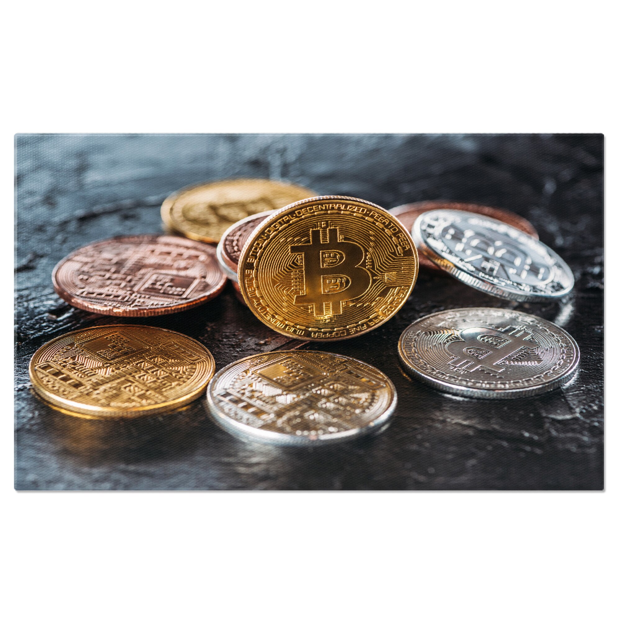 Tablou Canvas: Bitcoin pe Fundal Intunecat - banking, criptomonede, afaceri,  digital 140x90CM - eMAG.ro