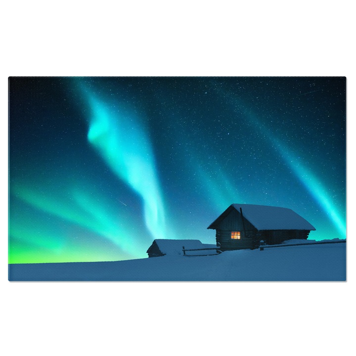 Картина на платно: Мистика и Северно сияние - Пейзаж, Aurora Borealis, Зима, Светлини 140x90CM