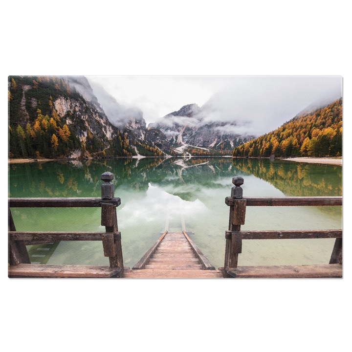 Картина на платно с Pragser Wildsee в Доломитите - Приключение сред алпийските планини 70x50CM